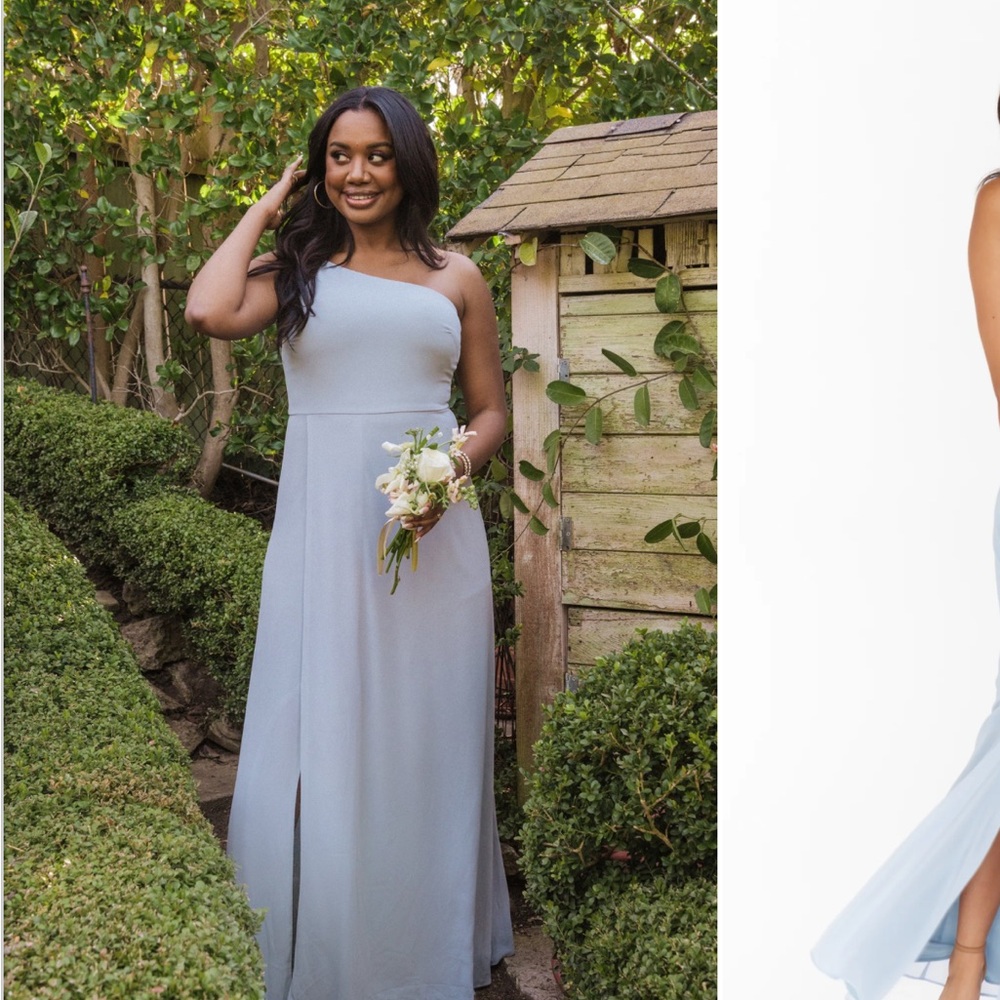 Show Me Your Mumu Shannon One Shoulder Dress in Steel Blue (Medium)